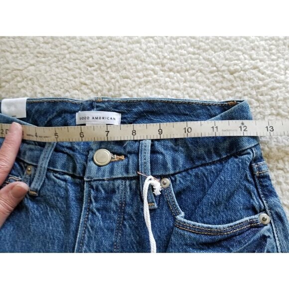 Good American Good Classic Skinnyish Fit Raw Hem Blue Hi-Rise Jeans Sz 0/25 - Picture 9 of 10